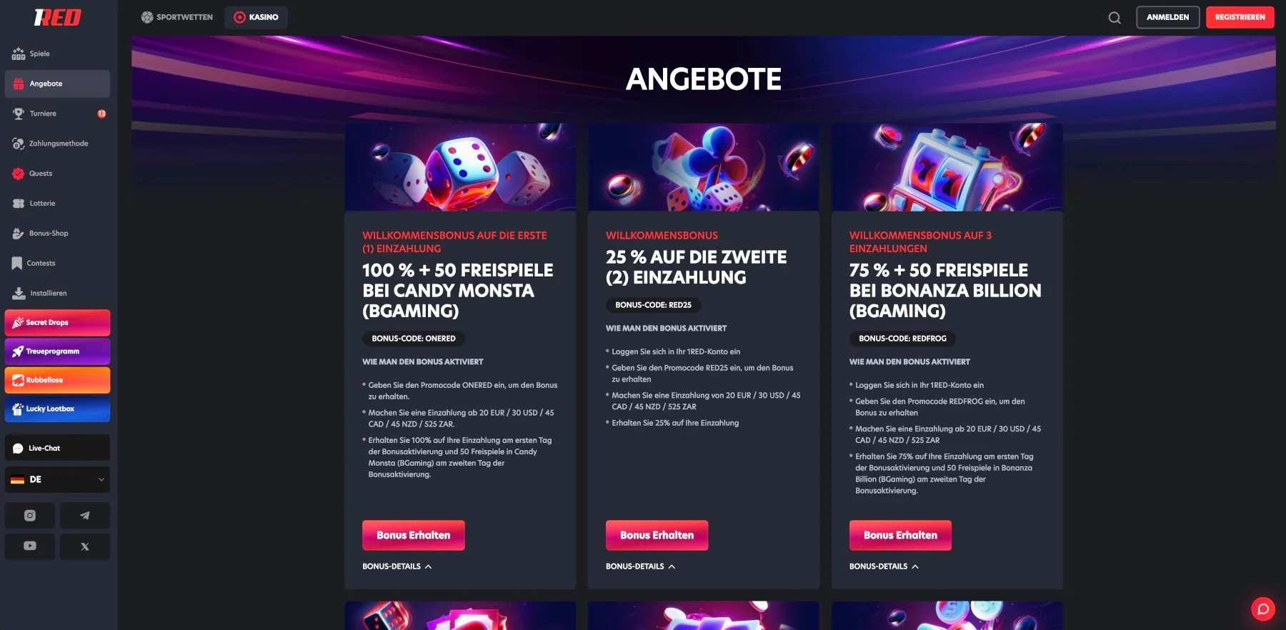 1Red Casino Aktionen