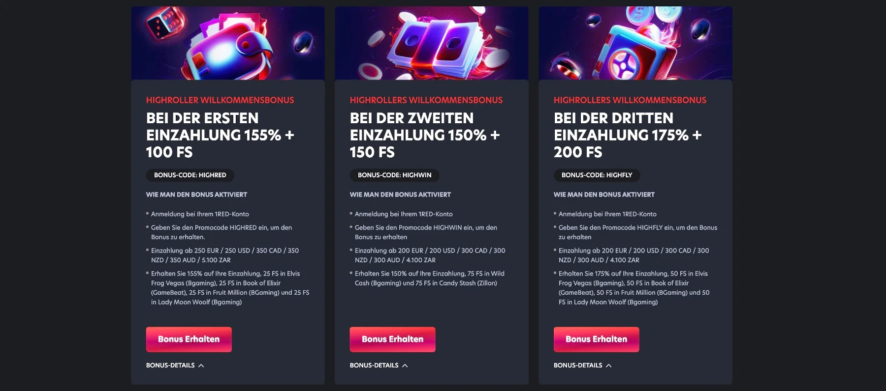 1Red Casino Highroller Willkommenspaket