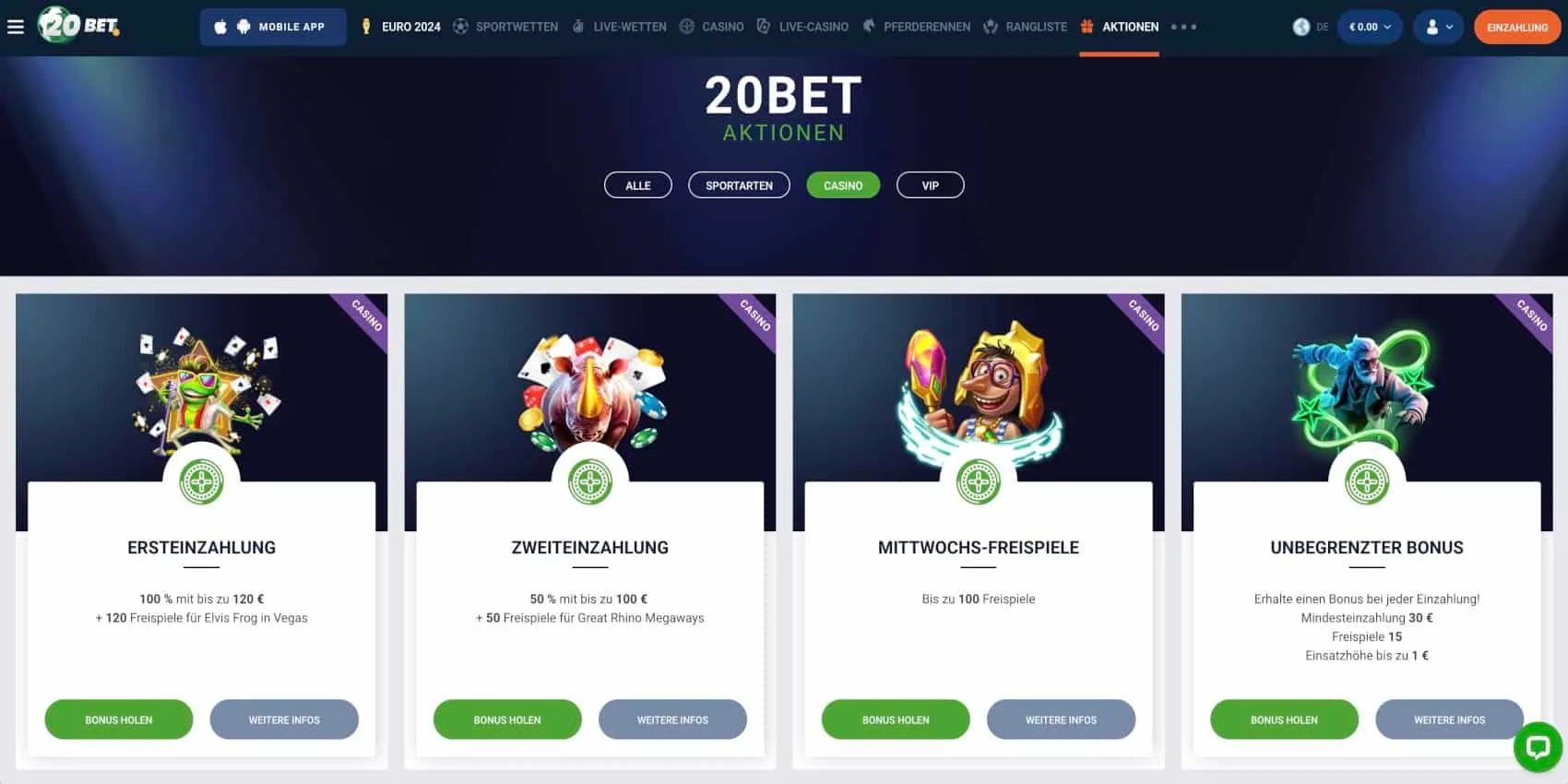 20Bet Casino Aktionen