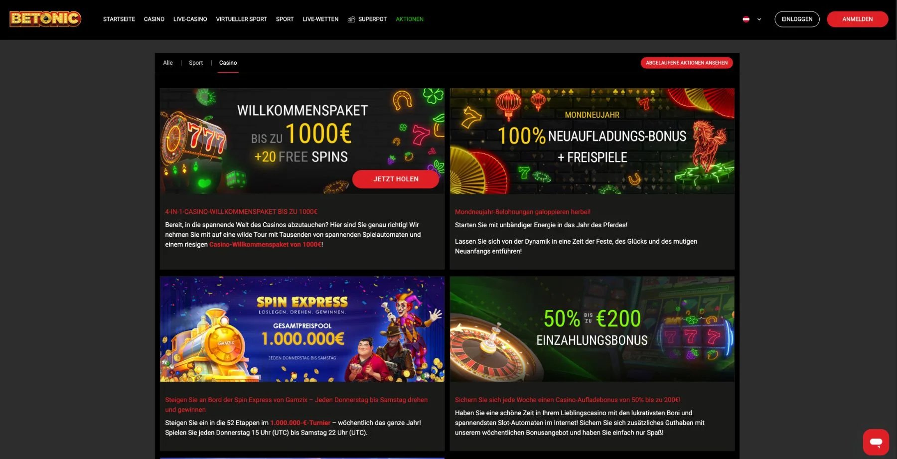 Betonic Casino Aktionen