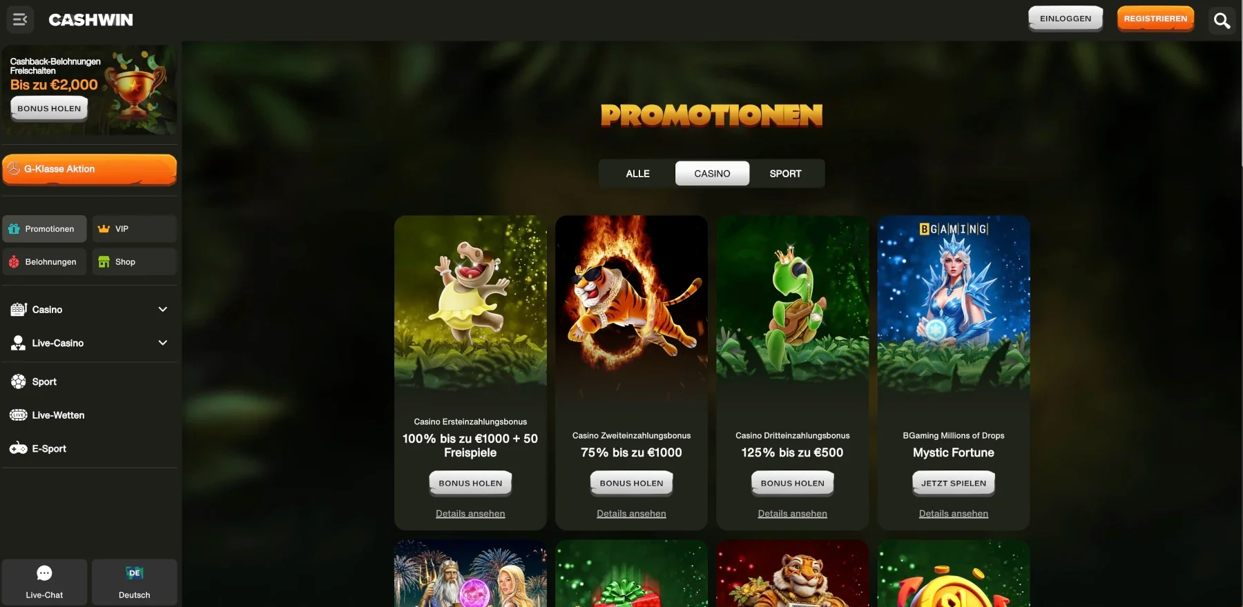 Cashwin Casino Aktionen