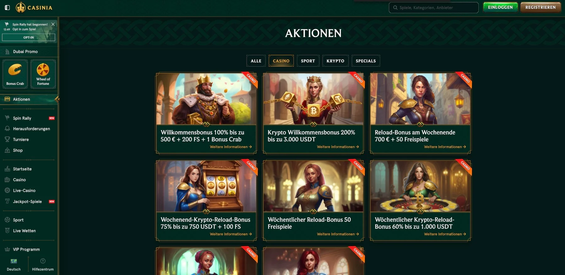 Casinia Casino Aktionen