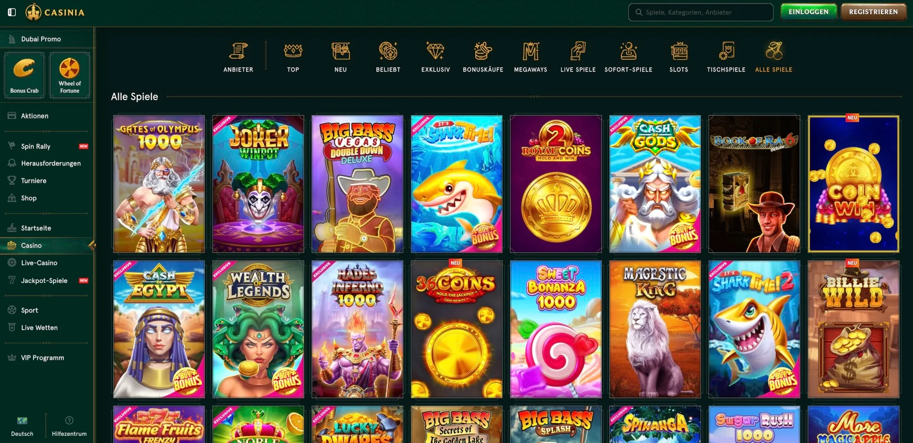 Casinia Casino Alle Spiele