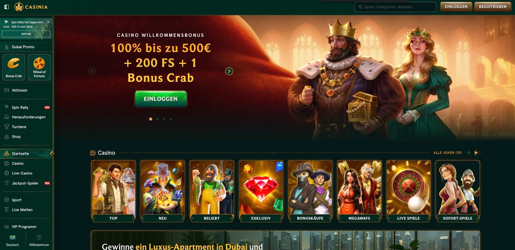 Casinia Casino Bonus