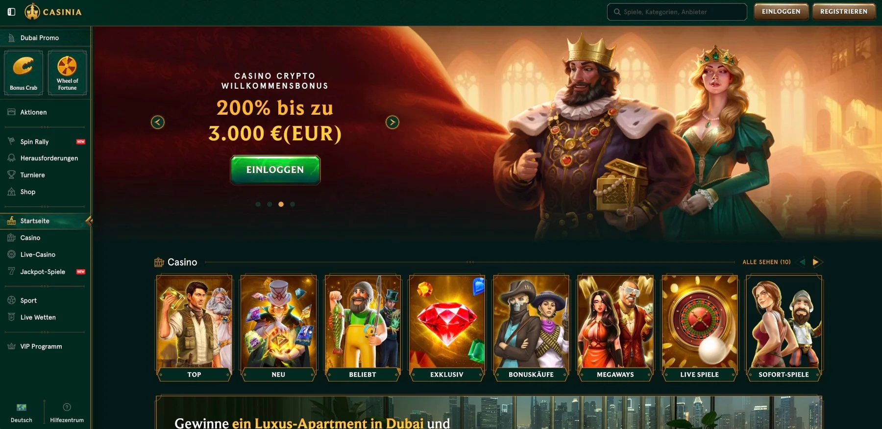 Casinia Casino Krypto-Willkommensbonus