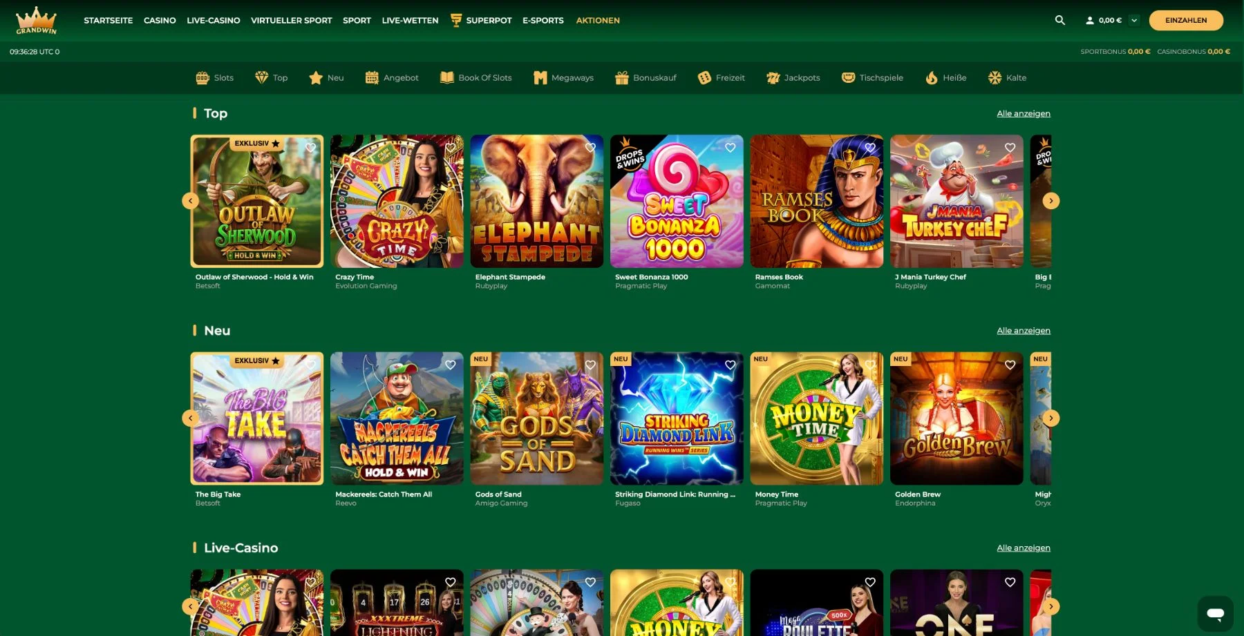 GrandWin Casino Alle Spiele