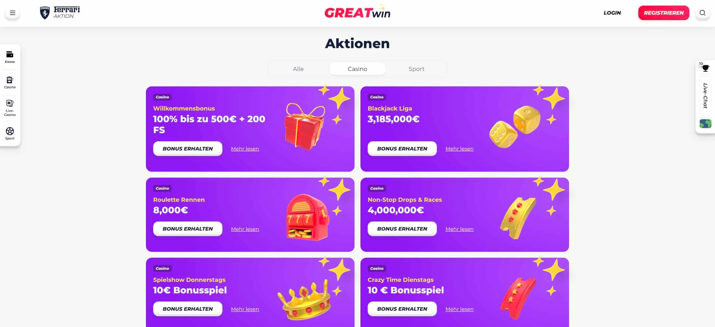 Greatwin Casino Aktionen