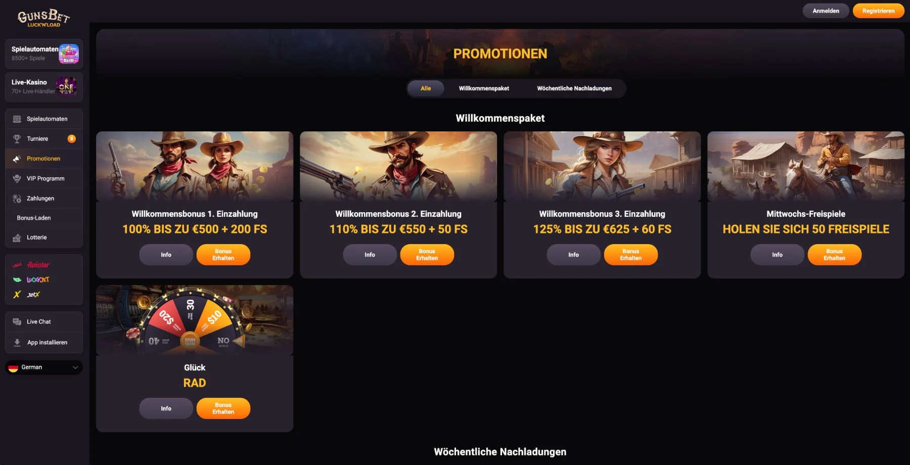 GunsBet Casino Aktionen