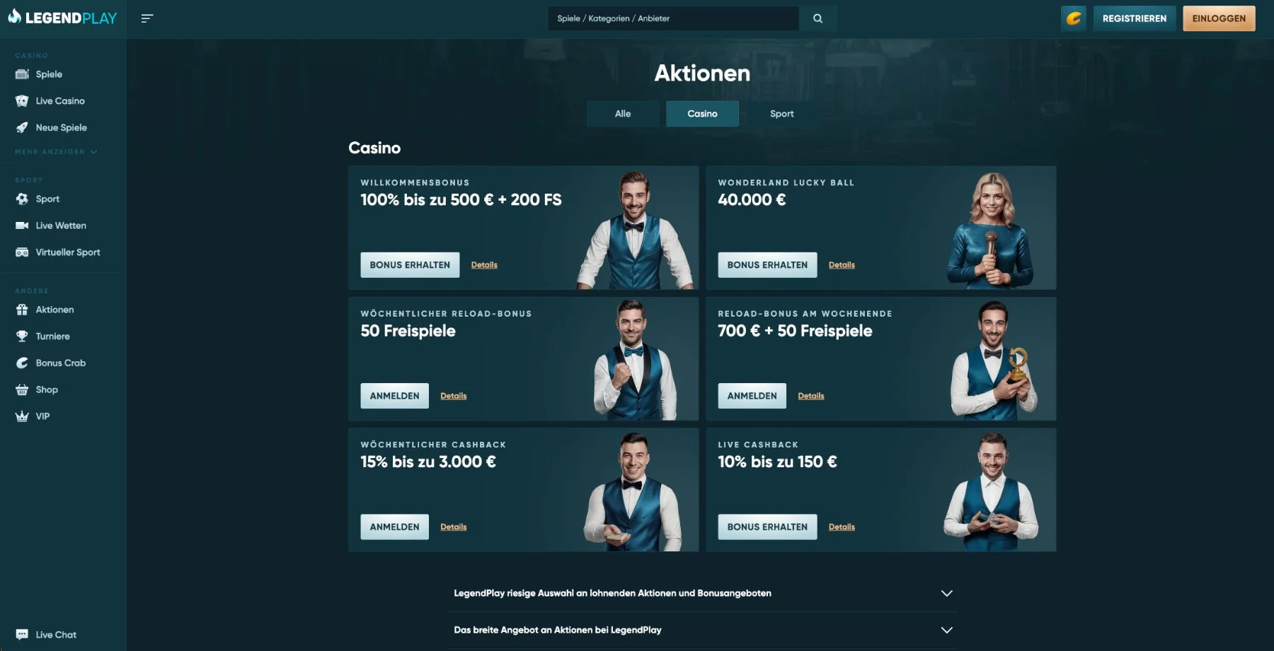 LegendPlay Casino Aktionen