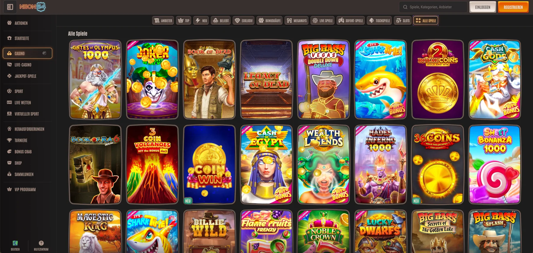 Neon54 Casino Alle Spiele