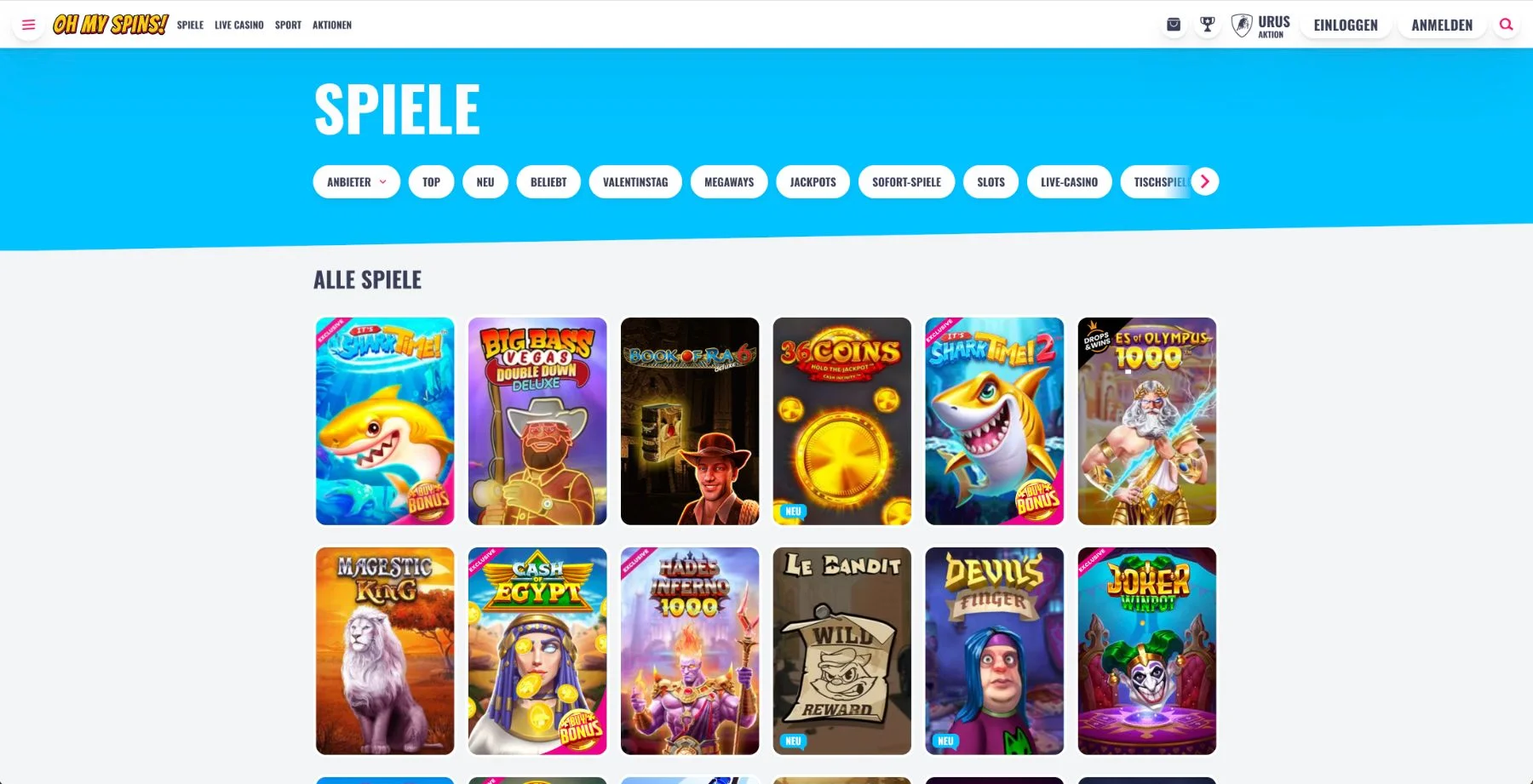 OhMySpins Casino Alle Spiele