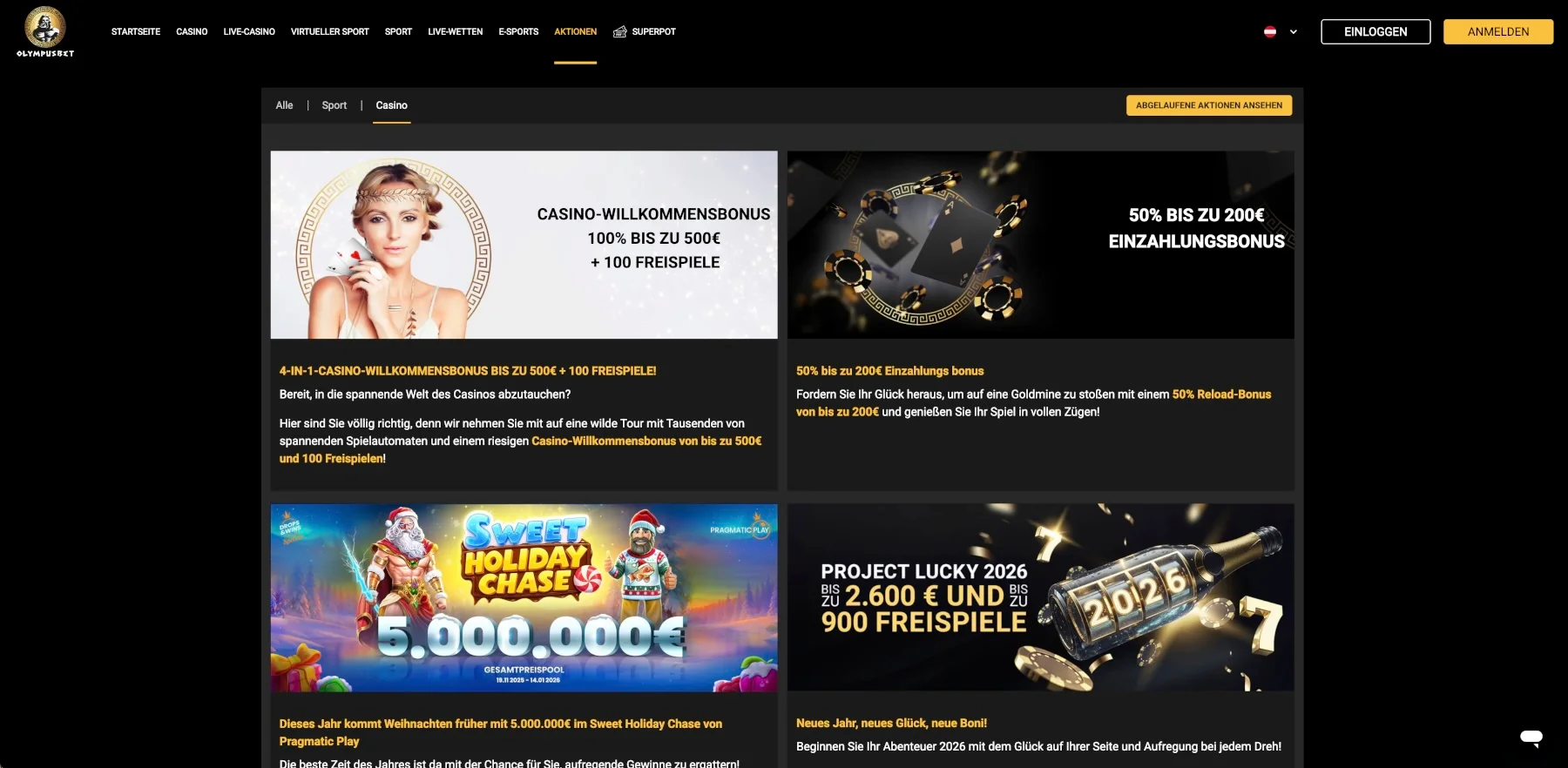OlympusBet Casino Aktionen