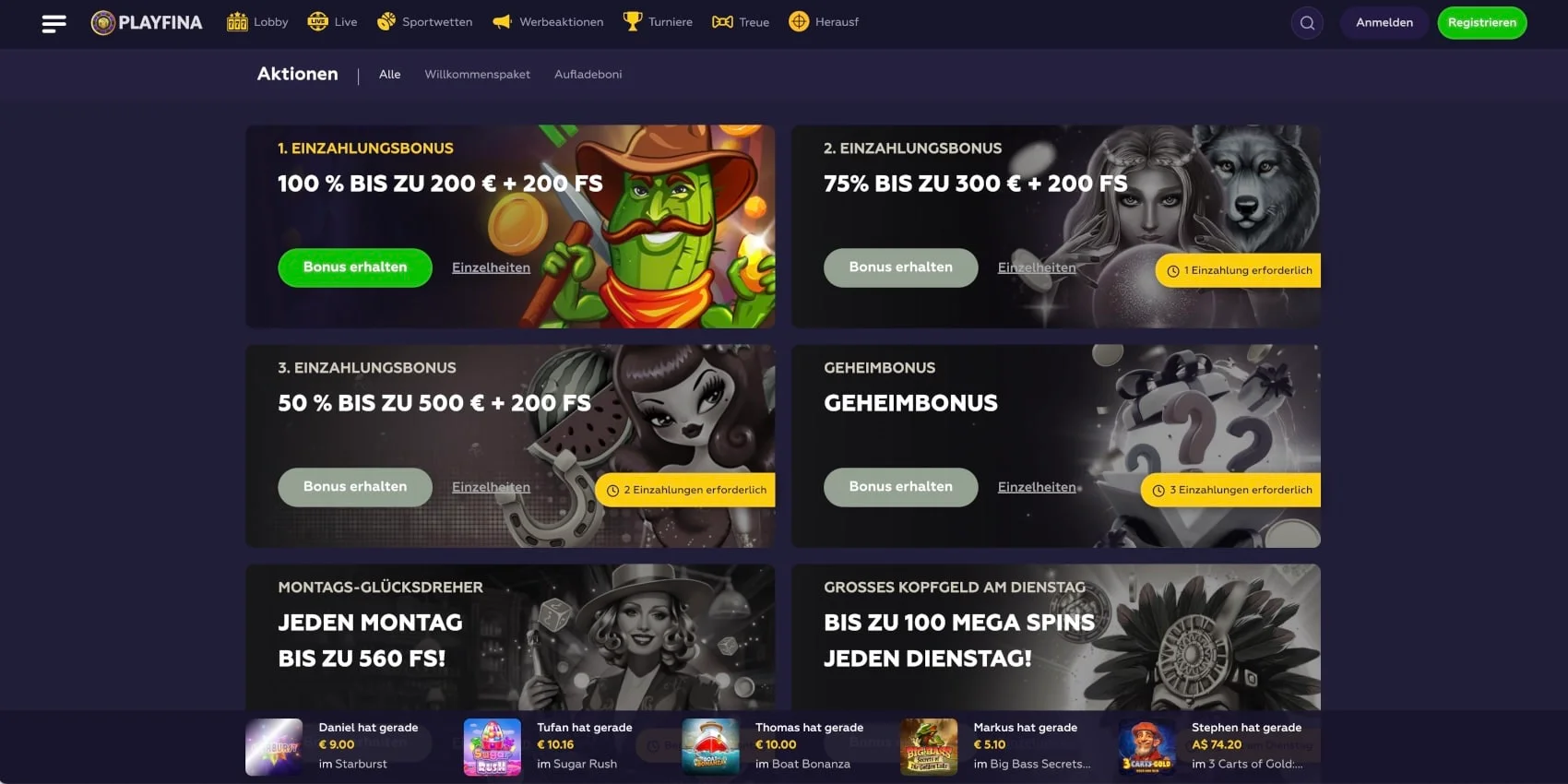 Playfina Casino Aktionen