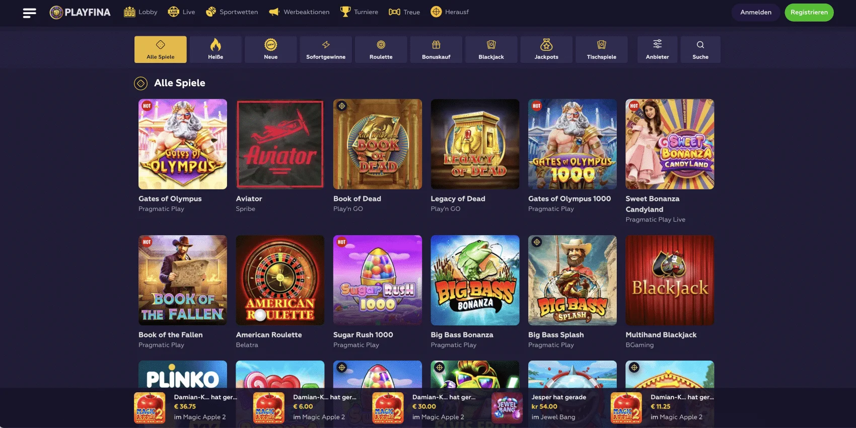 Playfina Casino Alle Spiele