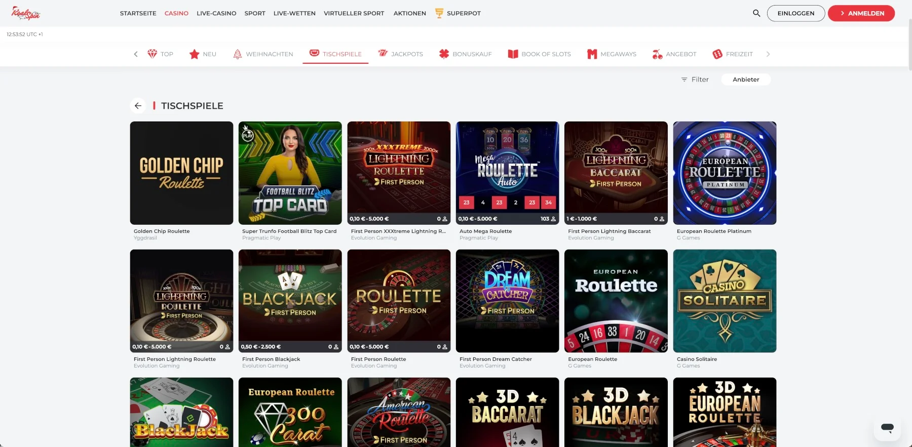 RealSpin Casino Tischspiele