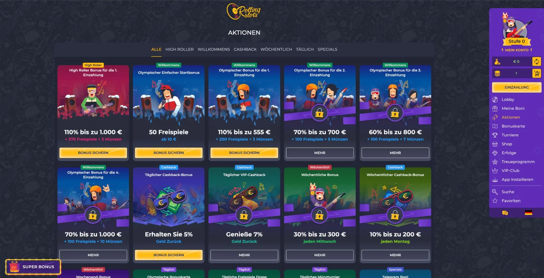 Rolling Slots Casino Aktionen