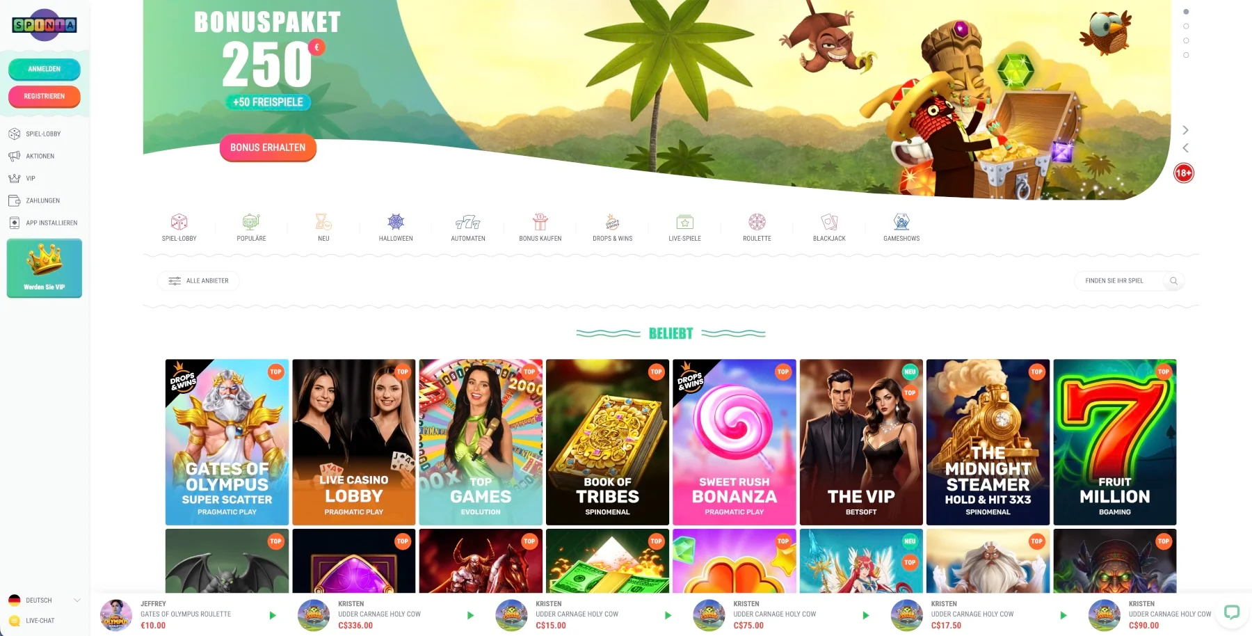 Spinia Casino Bonus