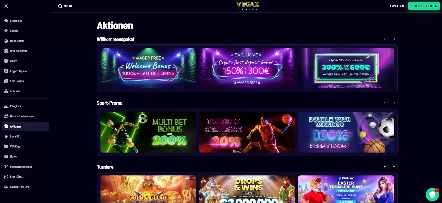 Vegaz Casino Aktionen