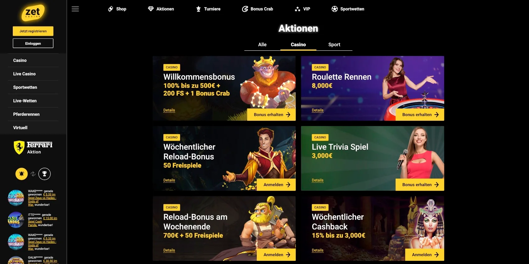 ZetCasino Aktionen